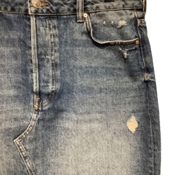 H&M L.O.G.G. DENIM SKIRT WITH BUTTON FLY AND FRINGED HEM SIZE L - Picture 3 of 8